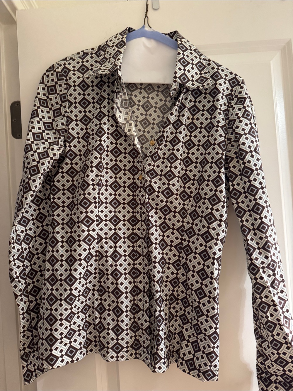 Tory Burch Brown, ivory and aqua geometric Button-Down Shirt